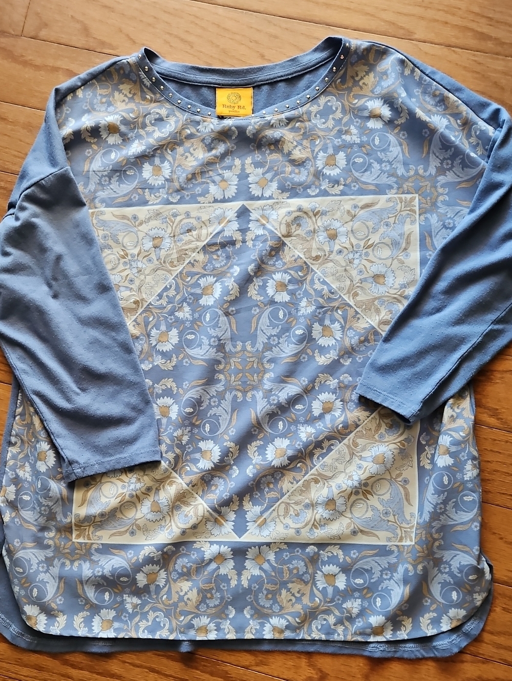 RUBY ROSE PETITE LARGE BLUE DAMASK PRINT SHIRT